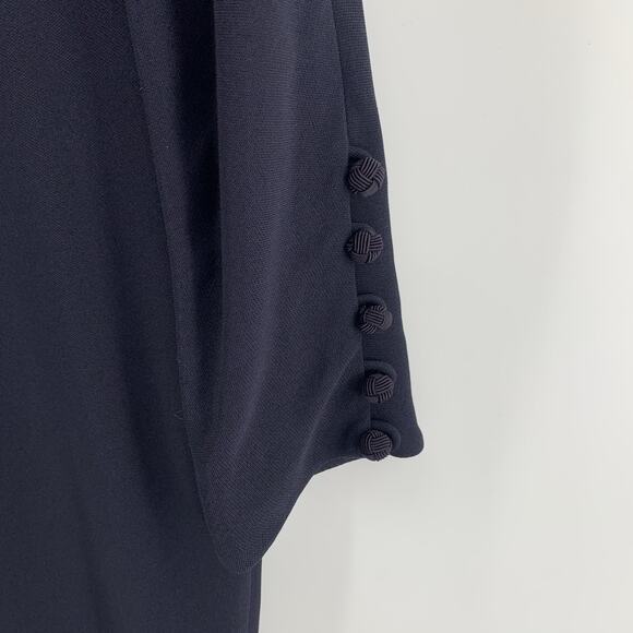 Ellen Tracy Shirt Dress 14 Navy Knee Length Long Sleeve Fabric Frog Button Shift - Picture 3 of 13